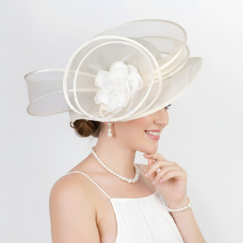 Chapeau de soleil à large bord pour femme, en maille, forme concave, protection des yeux, fascinateur, chapeau d'église