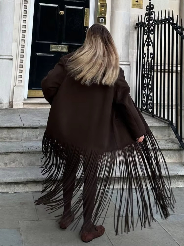 Mode laine glands longs manteaux pour femmes col rabattu simple boutonnage poches veste femme élégant solide dame pardessus