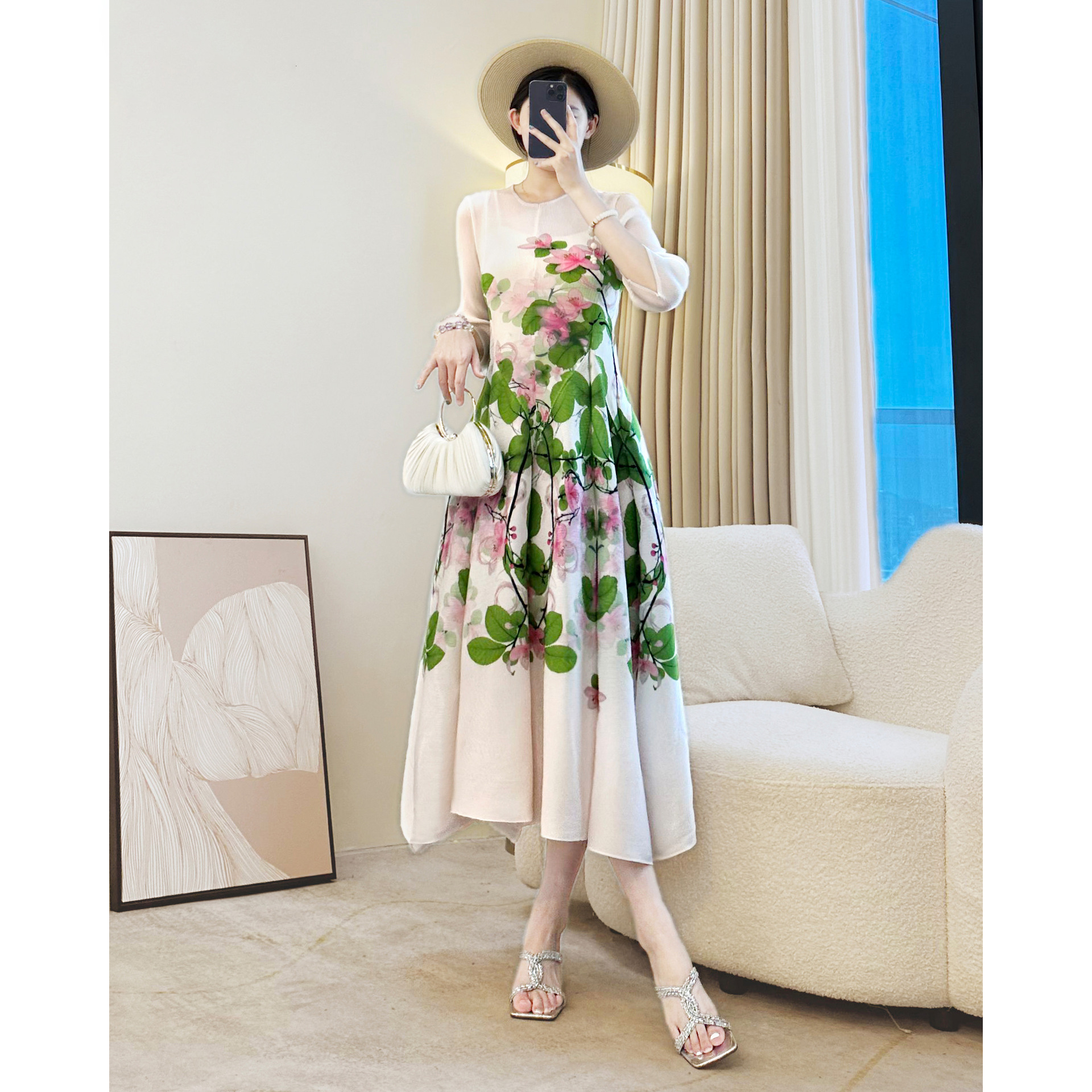 Robe longue à imprimé Floral pour femmes, élégante, Vintage, ligne a, mi-longue, tenue de vacances, vente en gros d'usine, été 2025
