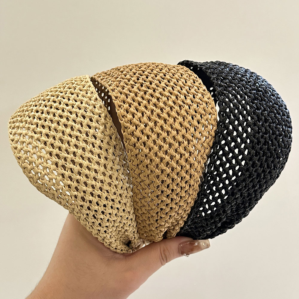 Serre-tête en rotin tressé de 6,5 cm de large pour femme, bandeau en paille tressée, style bohème, accessoire de coiffure à large bord