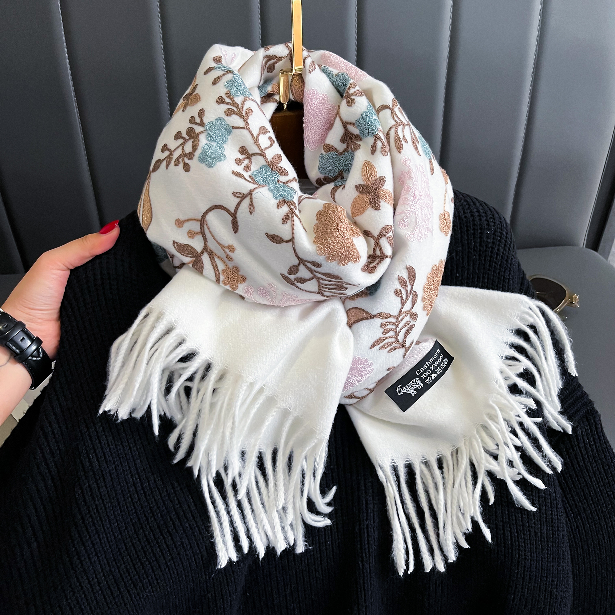 Écharpe chaude en cachemire pour femmes, couverture Pashmina brodée, châle épais, foulard à la mode, Bufanda, Poncho, nouvelle collection hiver