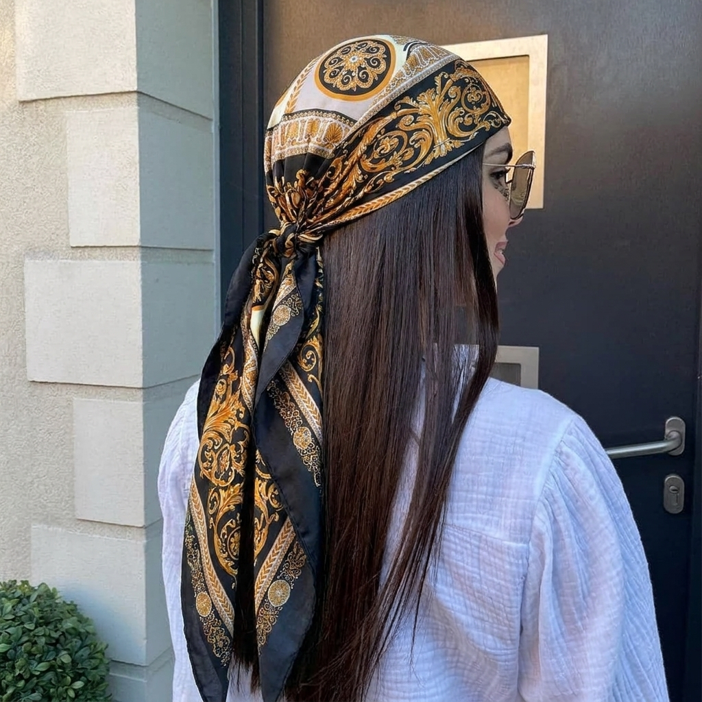 Foulard carré en satin de soie pour femme, motif Paisley, bandeau, écharpe, hijab, bandana, 90 cm