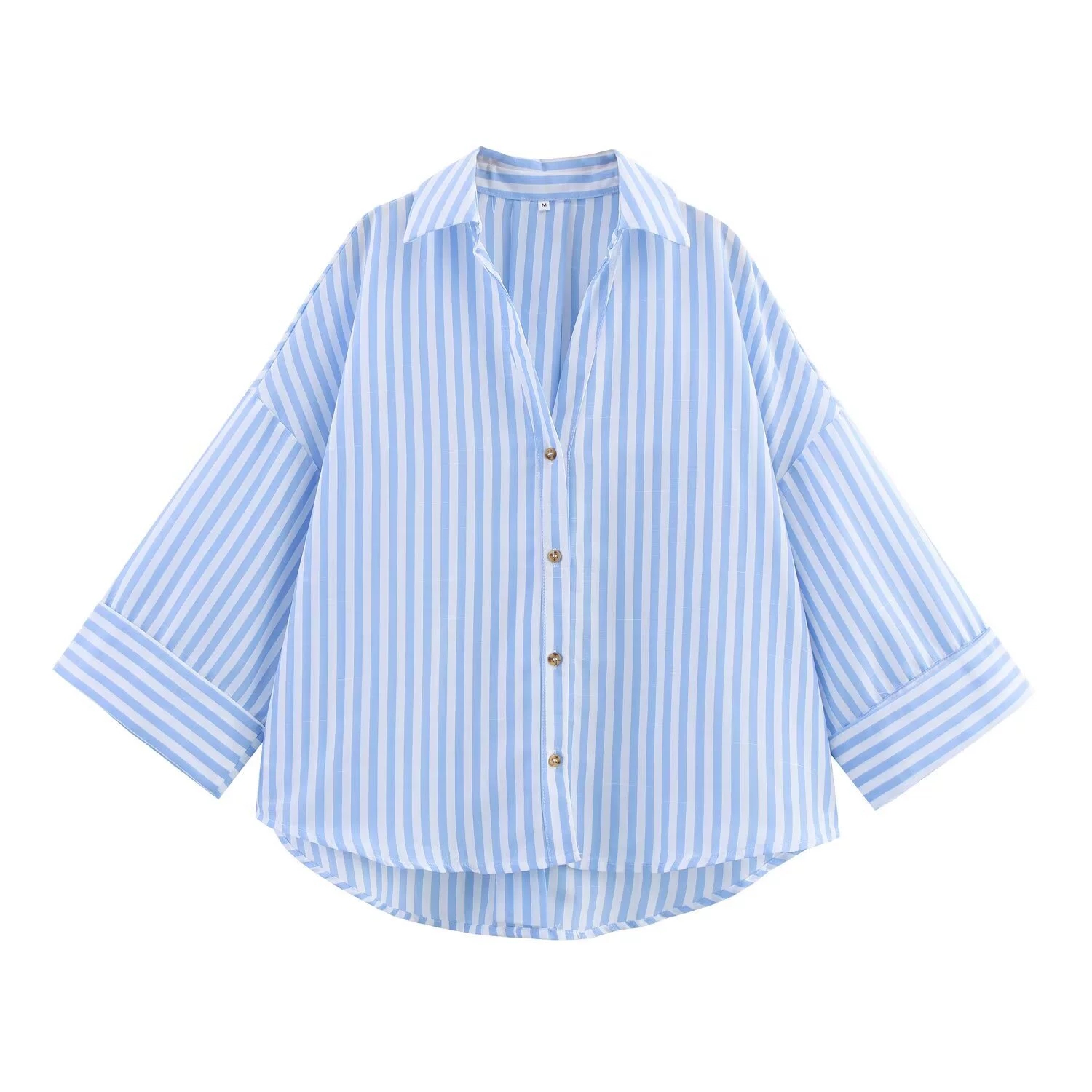 Chemises amples à rayures pour femmes, col en v, revers, Simple boutonnage, manches longues, haut Simple, vêtements de transport assortis avec tout, printemps