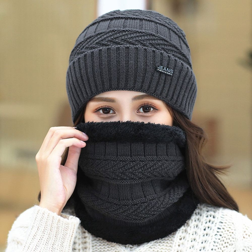 Hommes femmes hiver bonnet chapeau écharpe décontracté thermique polaire tricoté chapeau doux chaud cagoule laine cou plus chaud écharpe casquette