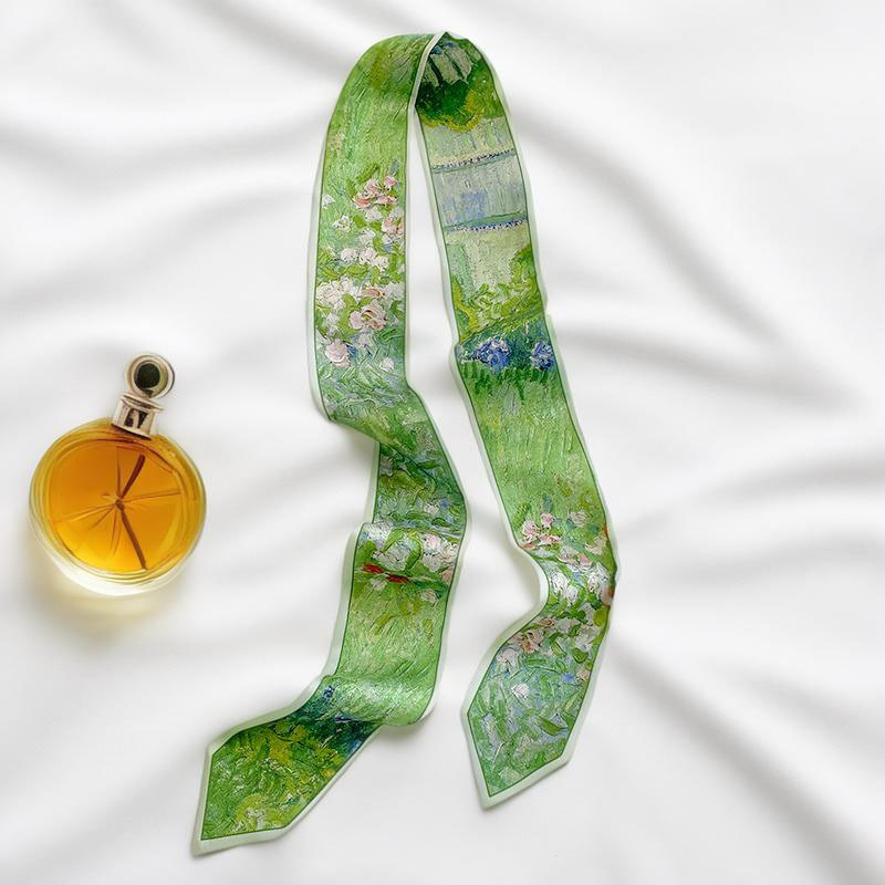 Foulard long imprimé pour femme, bandeau fin, écharpe de cou, bandeau tendance, foulard mignon à nouer, foulard de sac de luxe effet soie pour femme