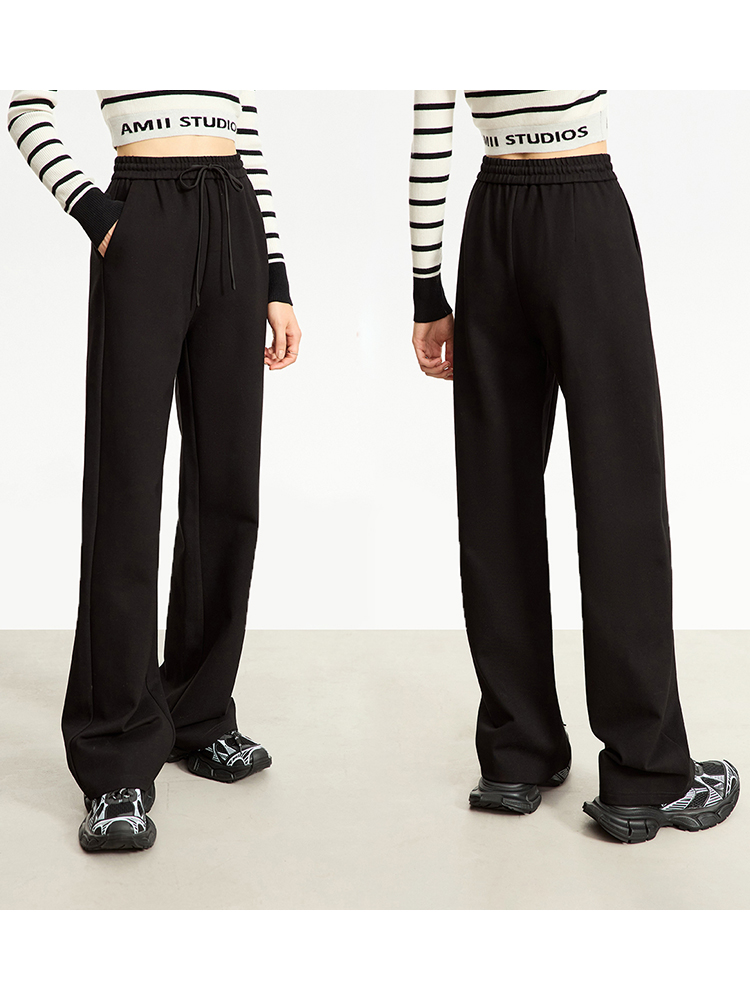 AMII minimalisme pantalons décontractés pour femmes 2025 automne jambe large nouveau ample Vertical taille élastique cordon pantalon sportif 12343338