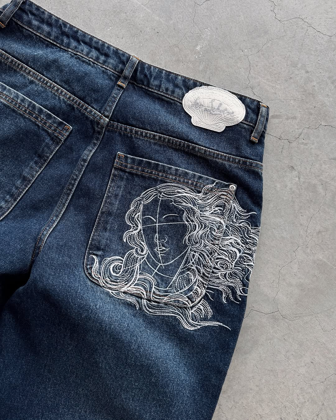 Jean homme femme visage broderie mince droit Denim coton extensible décontracté Streetwear Style Vintage usage quotidien plusieurs tailles