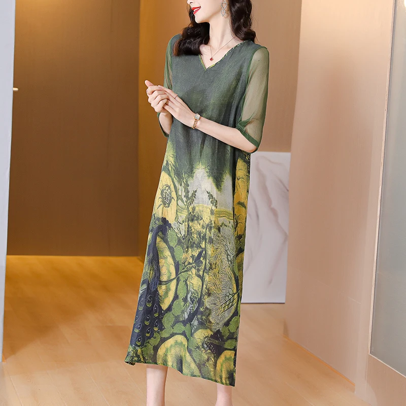 Femme mode coréenne lumière robe mi-longue été Boho élégant moulante décontracté robe d'été 2025 plage florale ample col en v Sexy robes