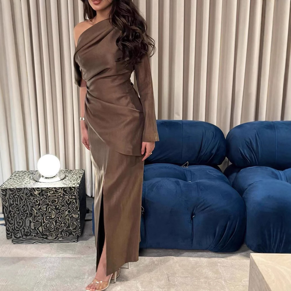 Robe Maxi Chic pour femmes, asymétrique épaule dénudée, drapée, Design fendu, mode élégante, formelle, Cocktail, soirée, robes de dîner