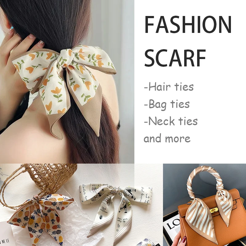 Foulard en Satin de soie pour femmes, série 4 pièces/ensemble, bandes de cheveux en tissu, accessoires de coiffure, foulards pour dames, attaches de cou en ruban pour poignée de sac