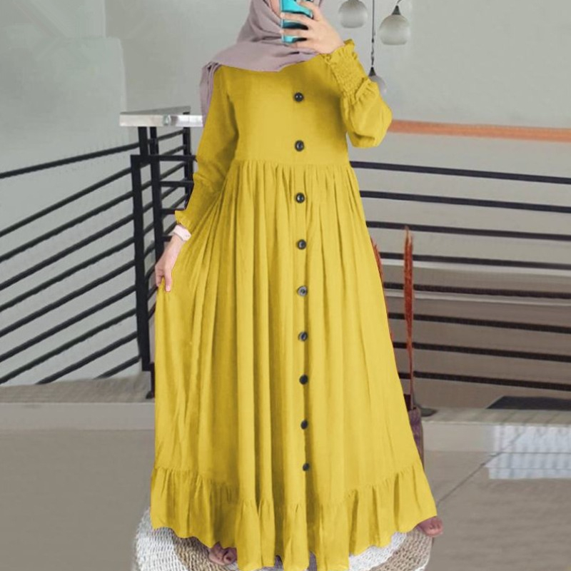 Robe Abaya islamique en coton et chanvre, rétro, décontractée, muselmane, ample, col rond, à volants, pour femmes, nouvelle collection 2024