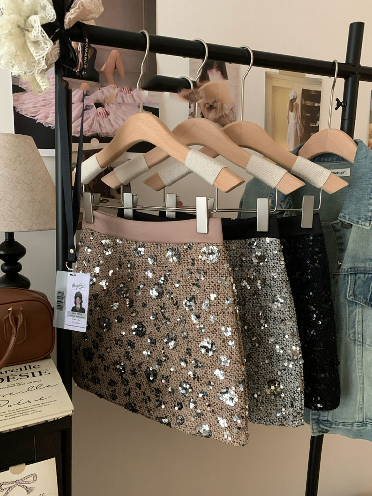 Jupe midi à paillettes pour femmes au printemps, jupe trapèze taille haute, design haut de gamme, niche, tempérament, jupe courte moulante aux hanches