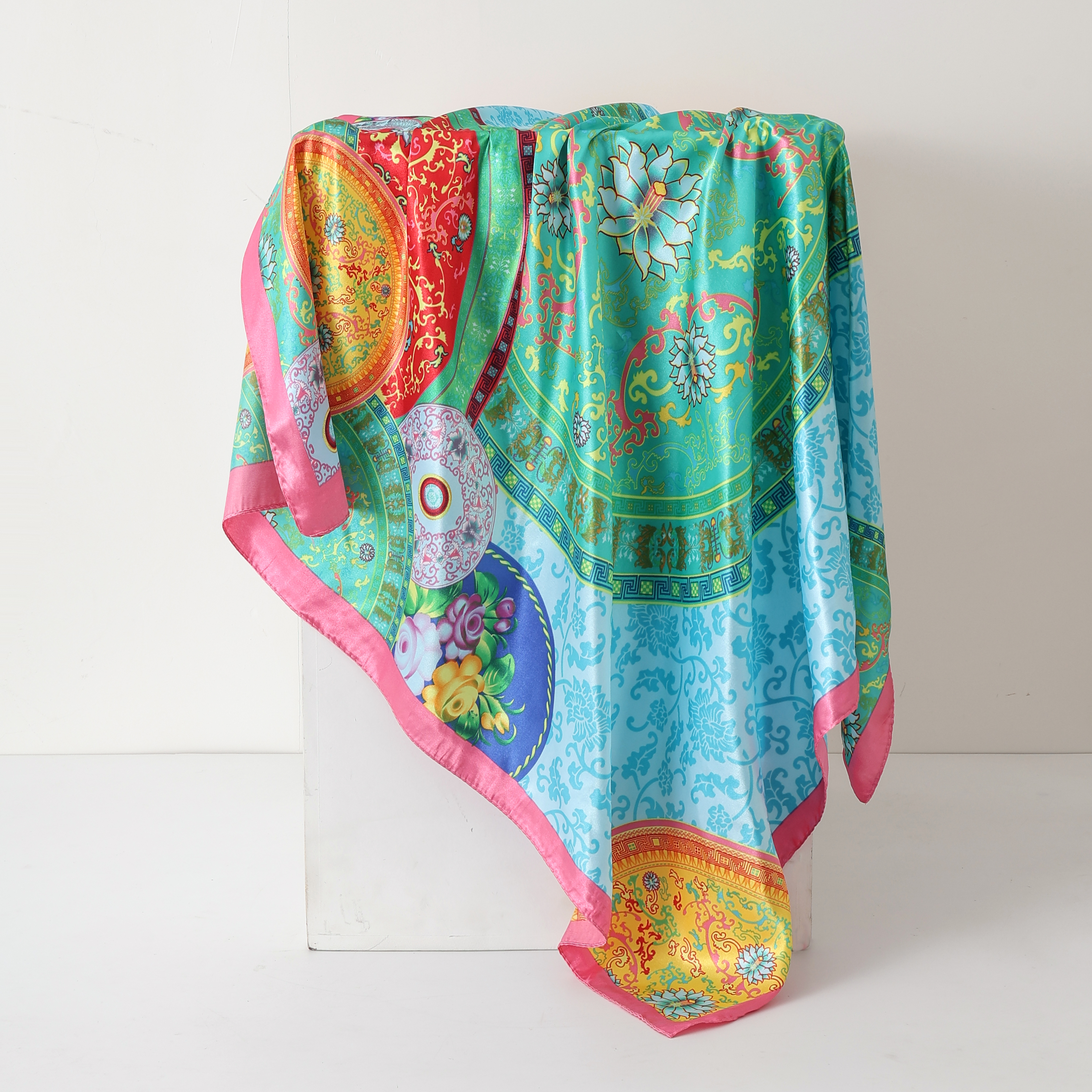 Foulard carré de luxe en satin de 90 cm pour femme, hijab, châle, bandeau, écharpe en soie, bandana