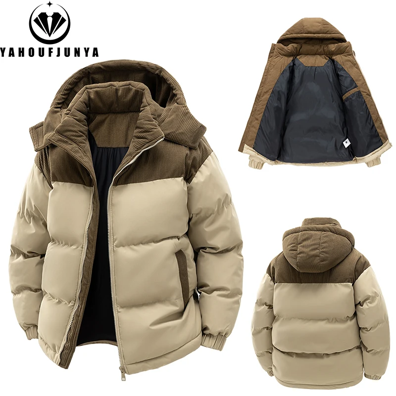 Veste coupe-vent à capuche perfectionnée pour hommes, parkas monochromes, vêtements d'extérieur chauds décontractés pour hommes, mode extérieure, automne, hiver