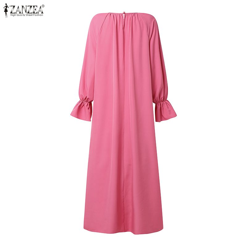 ZANZEA Robe longue modeste musulmane grande taille 5XL pour femme, décontractée, à col rond, manches longues, ample, Abaya, Kaftan islamique pour Hijabis