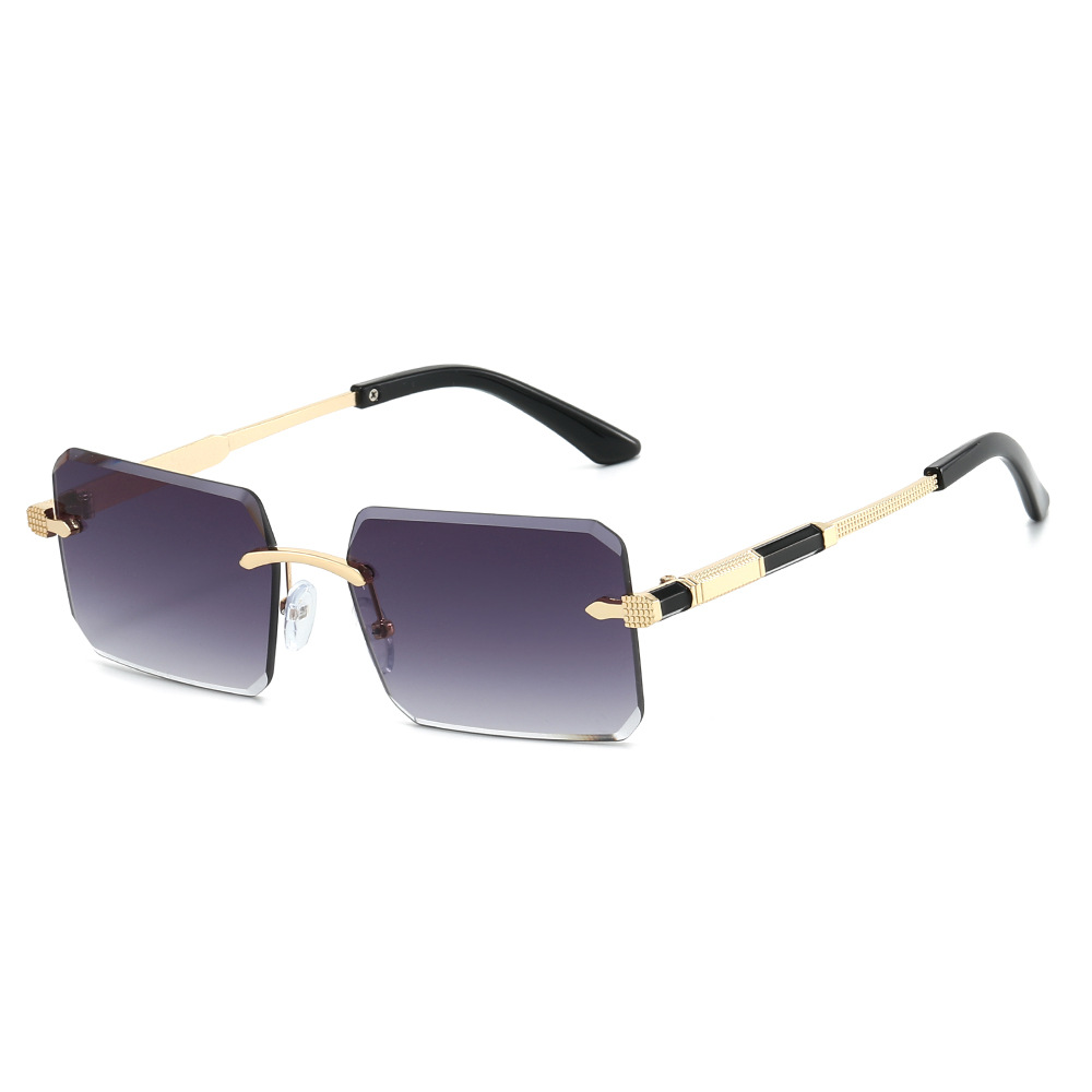 Nouvelles lunettes de soleil à coupe carrée sans monture – Monture métallique fine, nuances tendance élégantes et résistantes aux UV.
