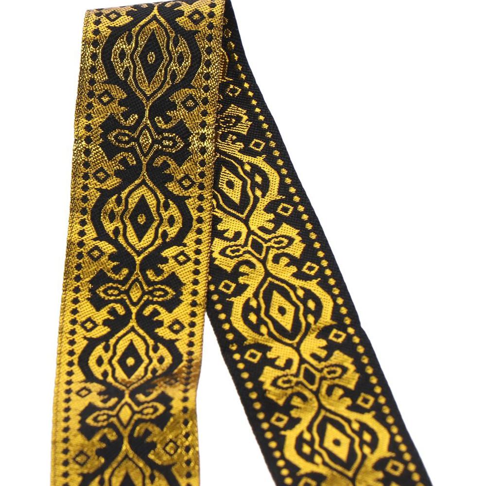 Ruban Jacquard tissé pour la couture de vêtements de bricolage, blanc, or, noir, 7.6 pouces de large, 1.3 verges