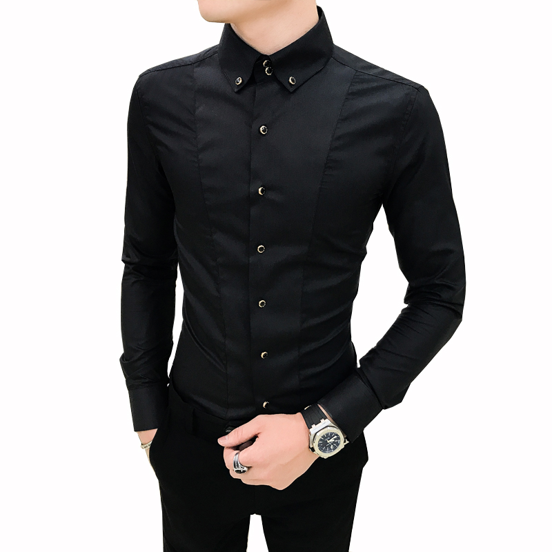Chemises pour hommes de luxe flambant neuf à manches longues chemises élégantes pour hommes vêtements coupe ajustée décontracté hommes chemises habillées formelles noir/blanc
