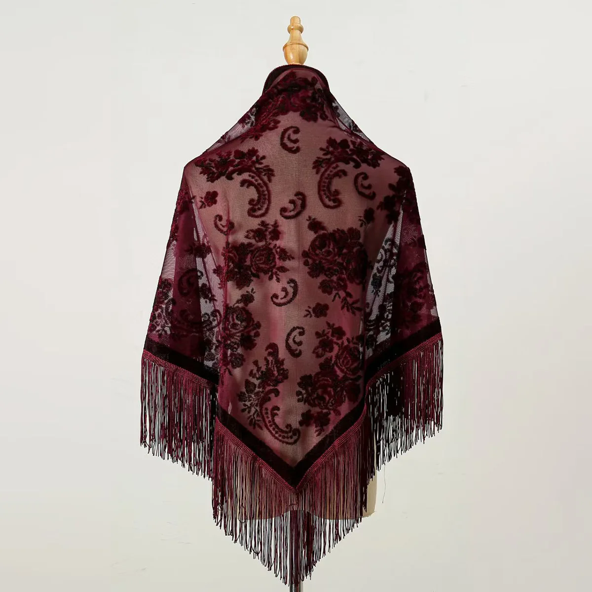 Classique Paisley velours brodé Triangle écharpe châle noyer motif Floral gland écharpe printemps automne accessoires saisonniers