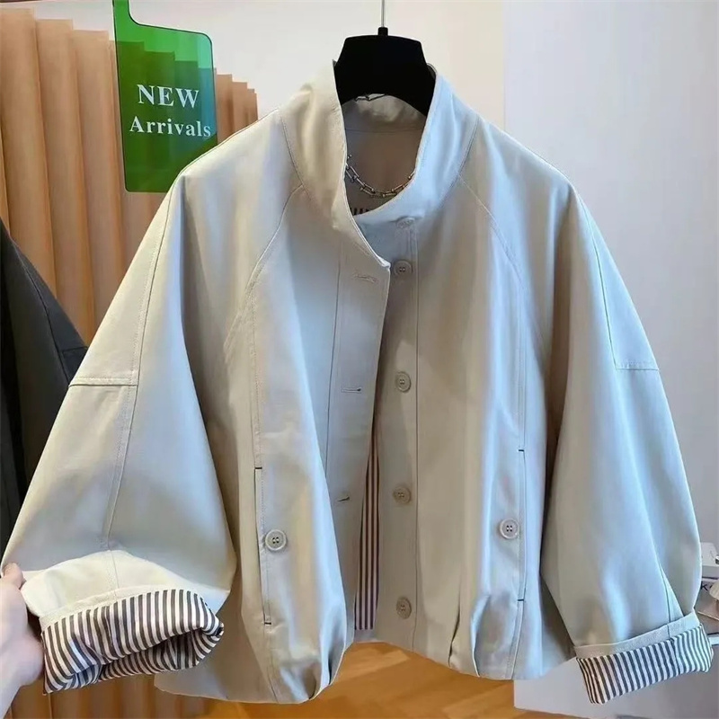 Femmes coréennes décontracté couleur blocage manteau femme mode col montant Patchwork vêtements d'extérieur printemps automne dames manches longues
