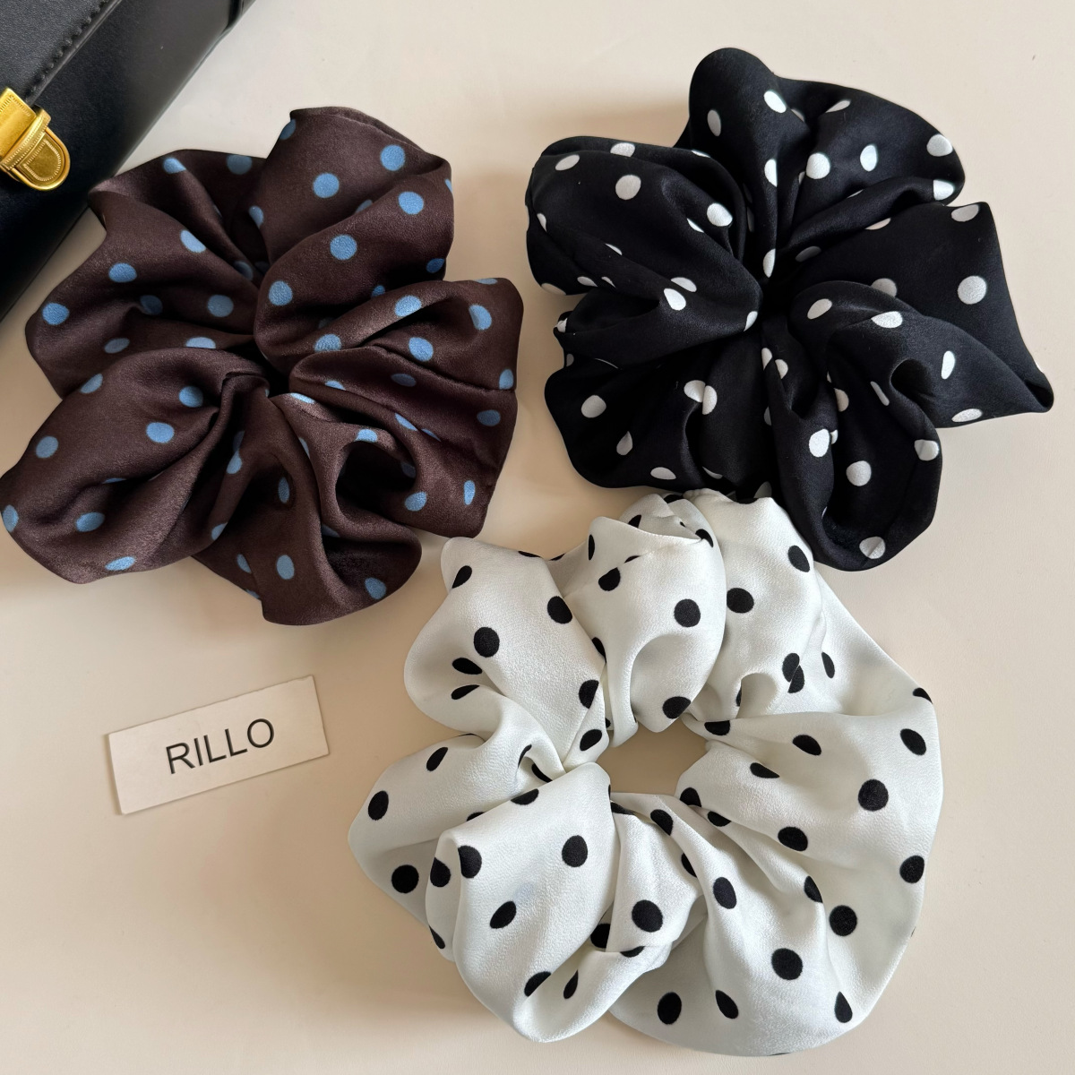 Élastiques à cheveux vintage à pois en satin, design simple, chouchous rétro, accessoires capillaires classiques pour femmes