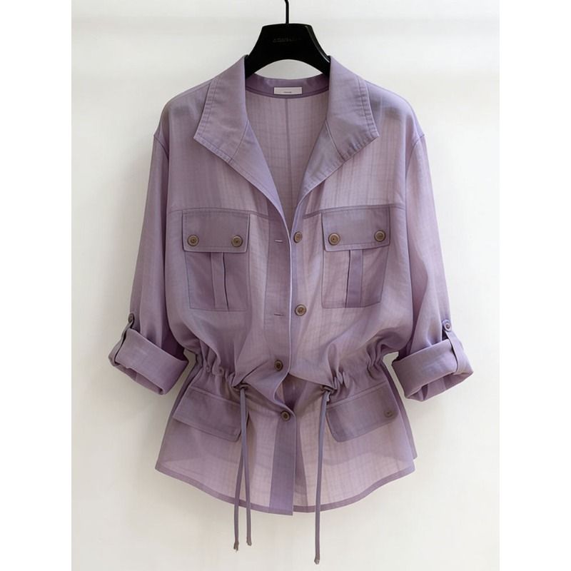 Chemisier d'été pour femme, jaune, bleu, violet, grande taille, nouveau modèle 2026, style luxe léger, avec cordon de serrage, chemise élégante