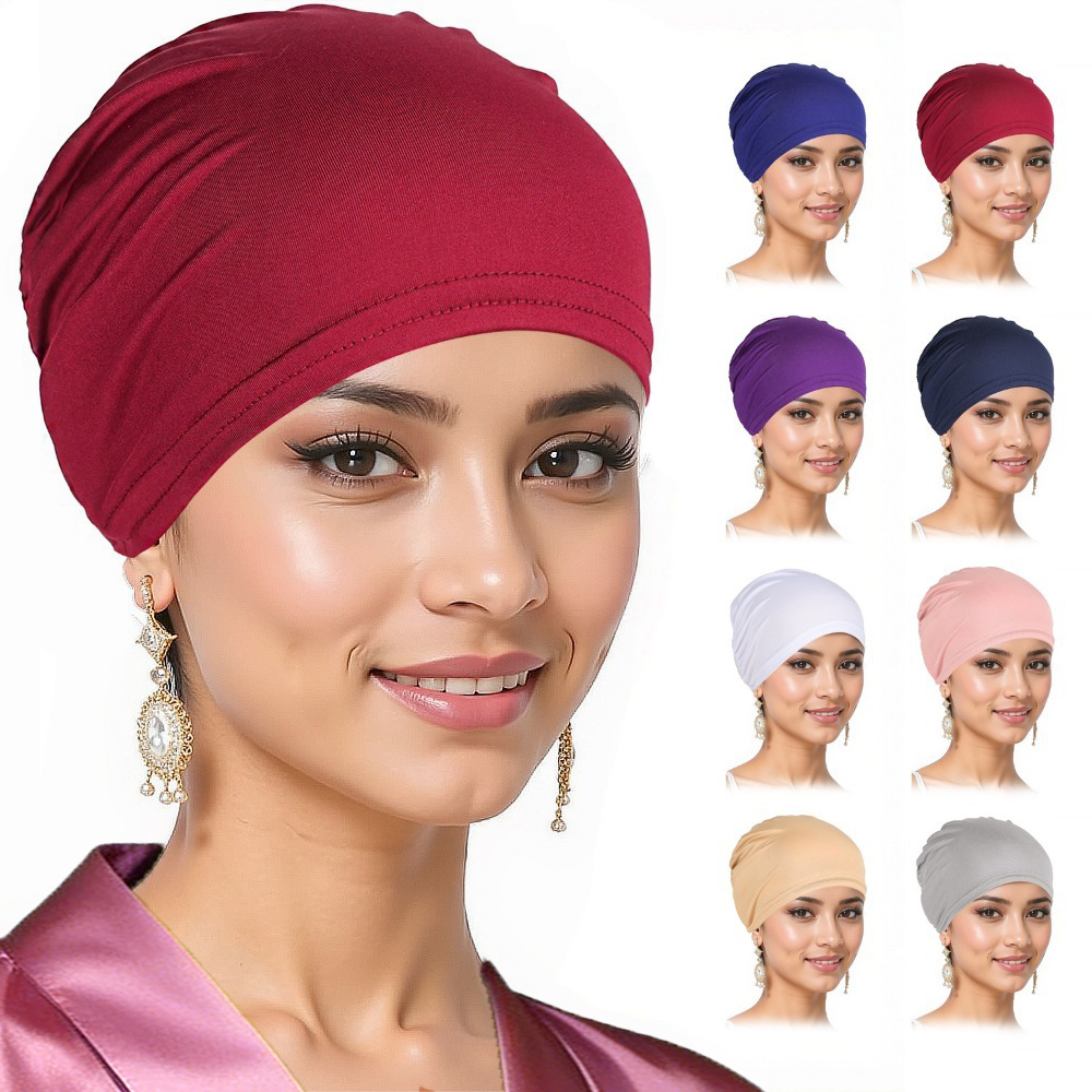 Voile musulman pour femme, couleur unie, turban extensible, bonnet chimio pour femme adulte, pour perte de cheveux, pré-noué, couvre-chef