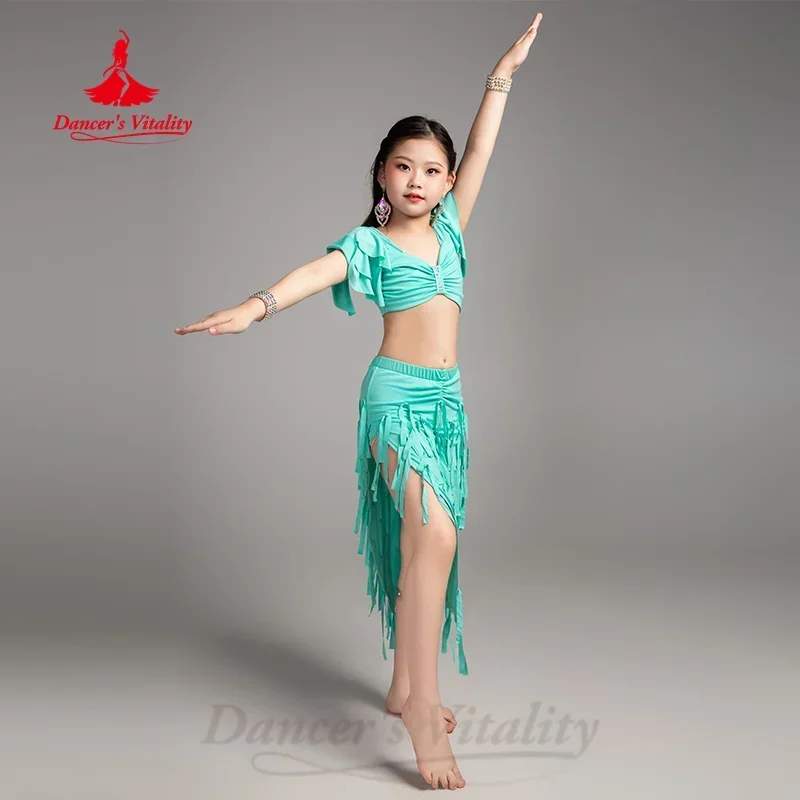 Tenue de danse du ventre pour filles, costume d'entraînement élégant avec pompon, vêtements d'entraînement professionnel de danse orientale pour enfants