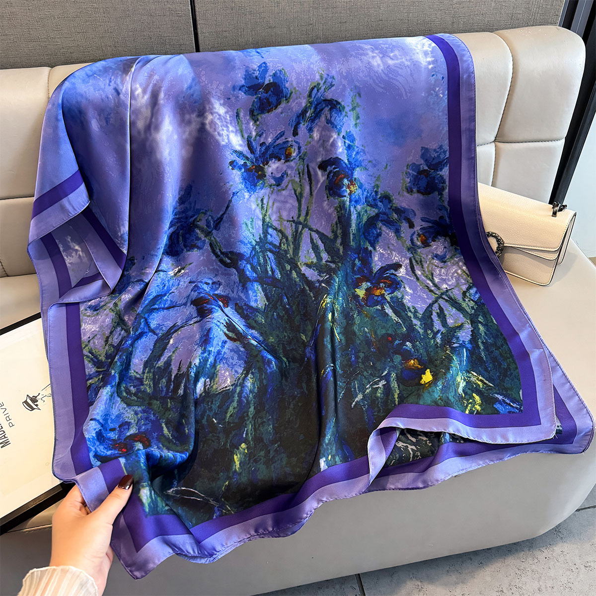 Longue écharpe de luxe pour femmes rétro châle chaînes dames Hijab élégant foulard doux tache fausse soie écharpe pour voyage à la plage