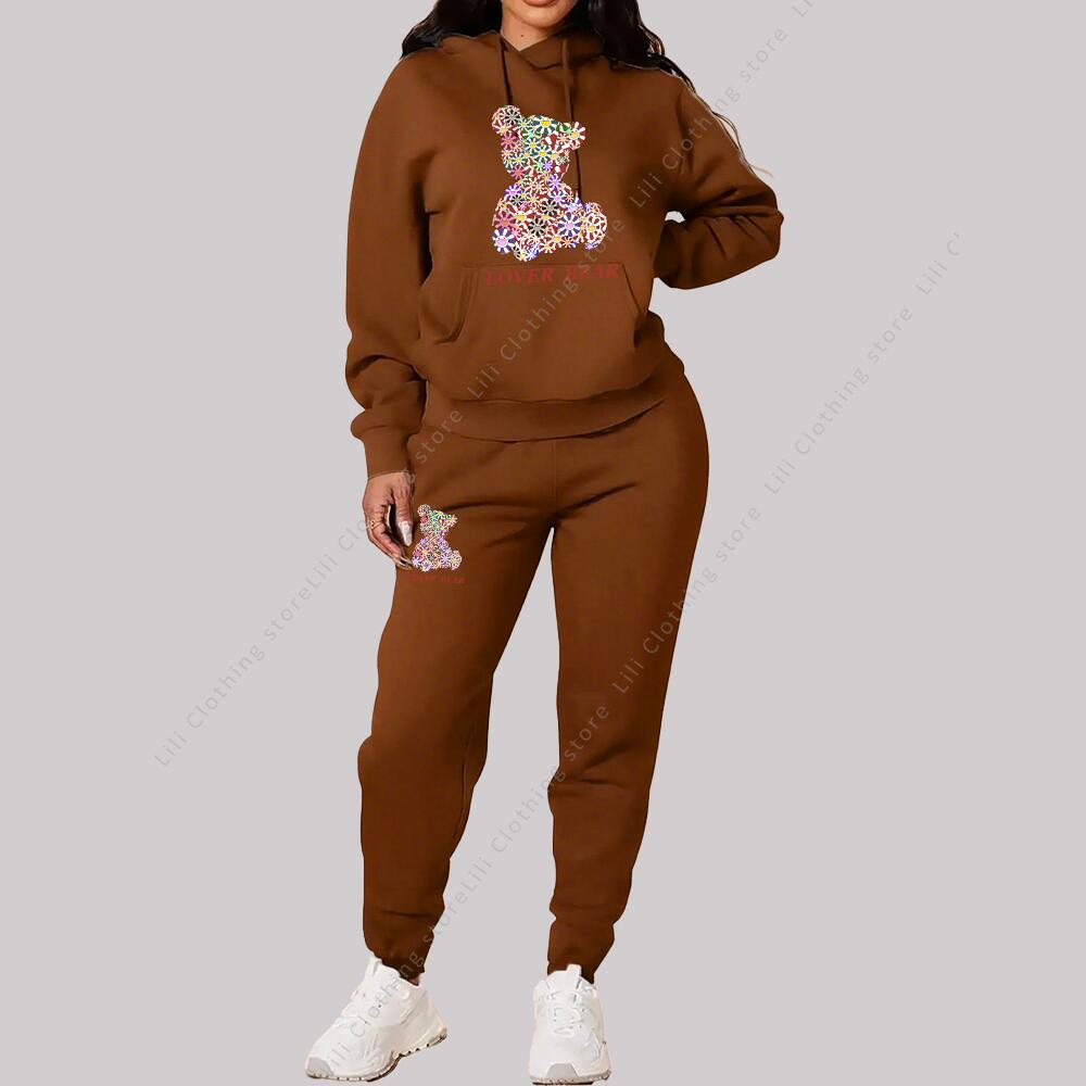 Ensembles pour femmes sweats à capuche pantalons tenues costume 2025 nouveaux vêtements de sport survêtement ours graphique lettre imprimer esthétique tendance dames survêtement