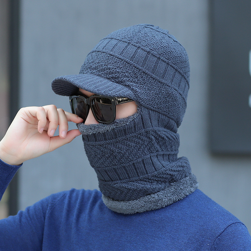 Bonnet tricoté pour homme pour l'hiver, chaleur extérieure, couvre-visage, bonnet tricoté pour femme, écharpe de cyclisme, bonnet pull-over en velours une pièce
