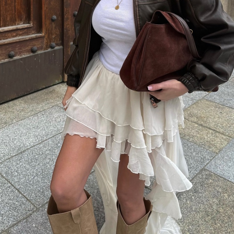 Jupe à ourlet irrégulier pour femmes, vêtements décontractés, mode printemps et automne, tempérament, taille élastique, jupe a-word