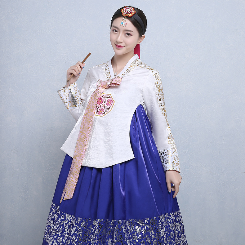 Costume de mariage Hanbok traditionnel coréen pour femmes, en jacquard rouge et or, robe folklorique nationale coréenne, performance scénique, danse
