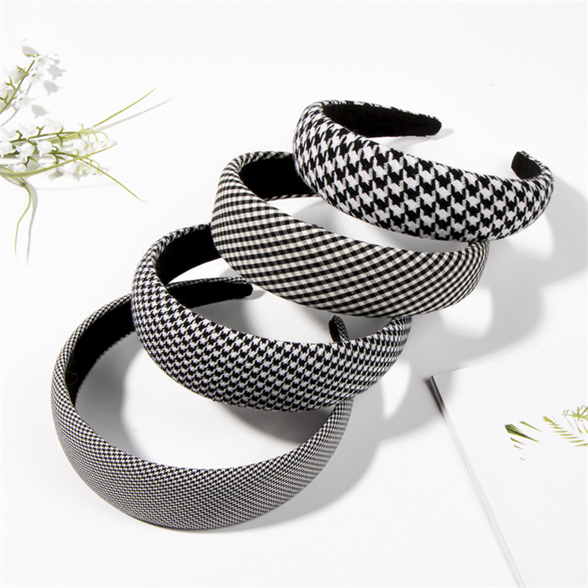 Nouvelle mode femmes cheveux accessoires bandeaux 4CM large côté classique pied-de-poule bandeau épais chapeaux décontractés adulte cheveux cerceau