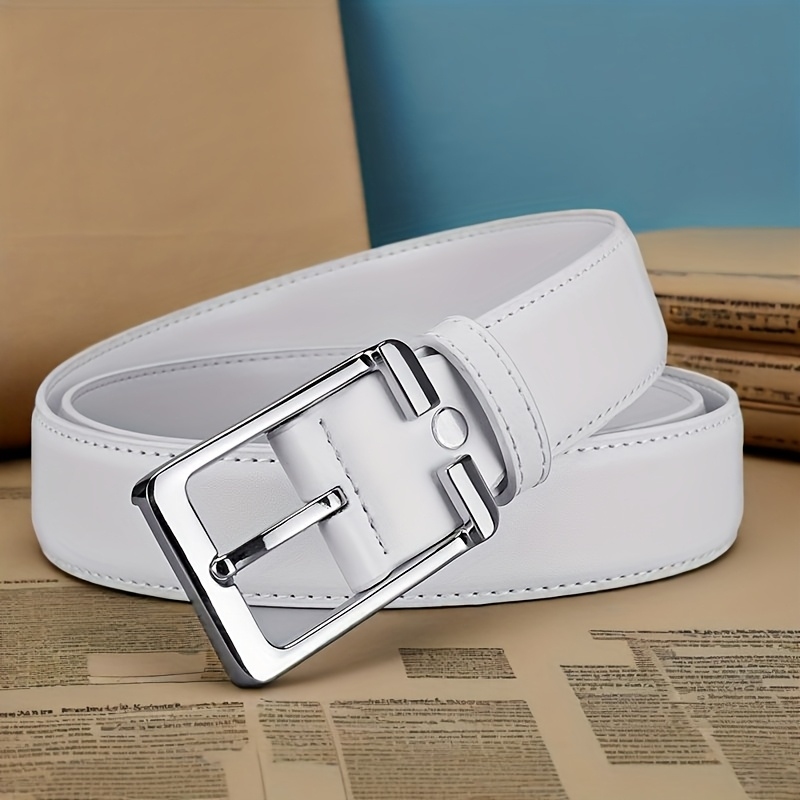 Ceinture de golf pour homme blanche/bleue, ceinture décontractée à boucle carrée embossée