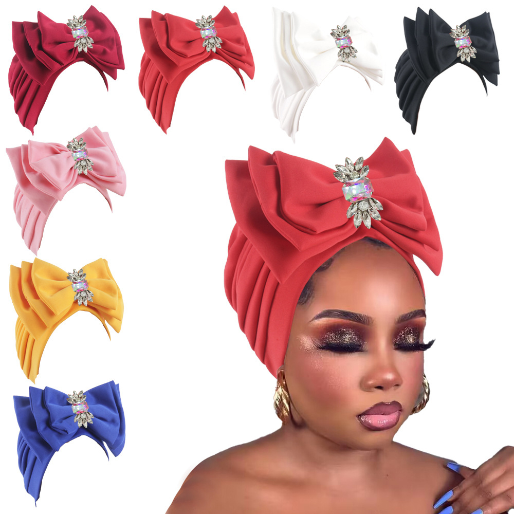 Bonnet Turban doux pour femmes, avec nœud papillon multicouche, Bonnet enveloppant la tête pour dame africaine
