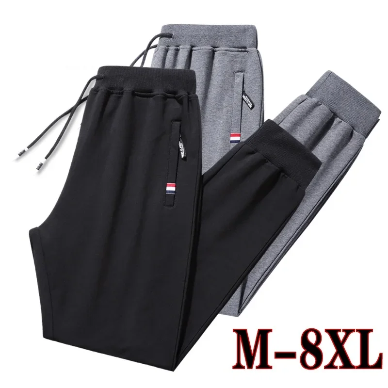 Pantalon de survêtement pour hommes, grande taille 5xl, vêtements de sport, taille élastique, décontracté, en coton, extensible, jogging noir, 8XL