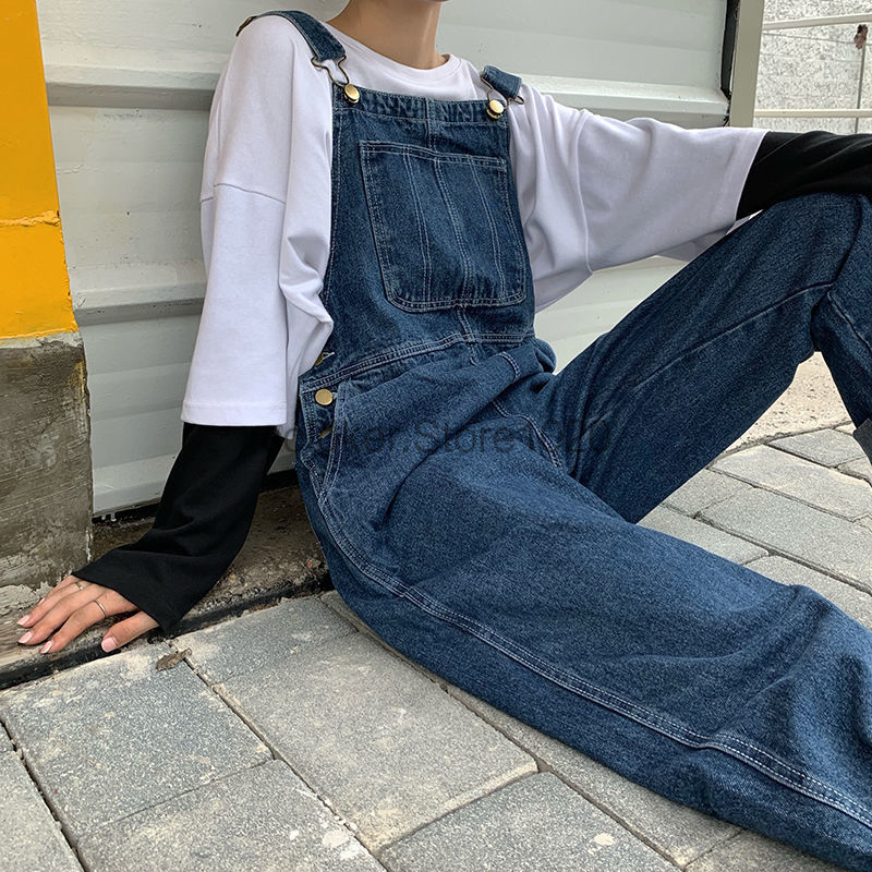 Salopette en Denim pour hommes, nouvelle collection décontractée, poches multiples, épissure ample, barboteuse droite, mode bretelles réglables, jean pour hommes
