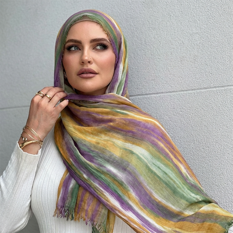 Hijab Modal Ramadan pour Femme, Style Bohème, Motif Aquarelle, Doux, Musulman, Floral, Respirant, Châle, Écharpe, Foulard, Chaud