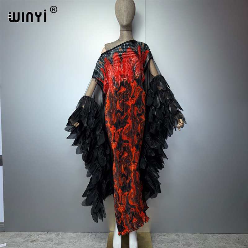 Robe plissée élastique WINYI, robe de plage, kaftan, abaya, robe de soirée de luxe Dubaï, robe de soirée rétro, abaya pour femme musulmane