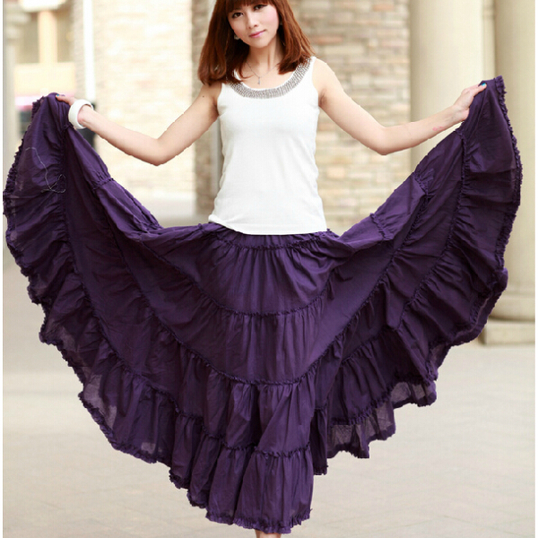 Jupe longue à volants style bohémien pour femme, Maxi, couleur bonbon, taille élastique, coton, décontractée, à la mode