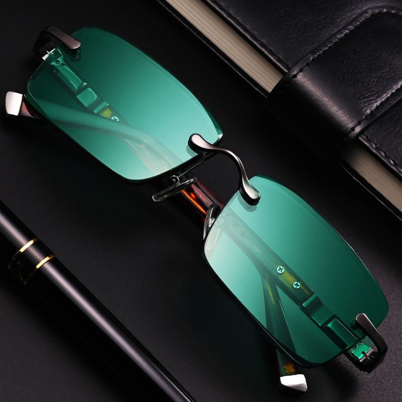 Lunettes de soleil sans monture pour hommes et femmes, protection des yeux, vert, créateur de mode