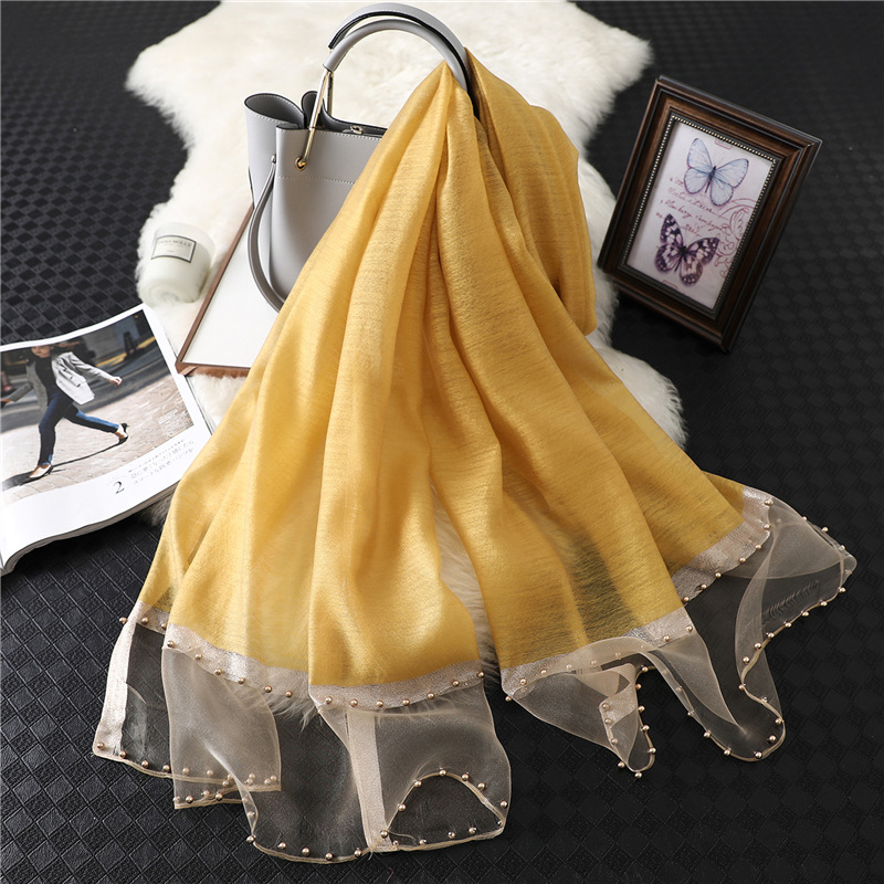 Mode nouvelles femmes soie coton mélange écharpe châle plaine doux sauvage perlé Turban Match luxe dames voyage Protection solaire foulards