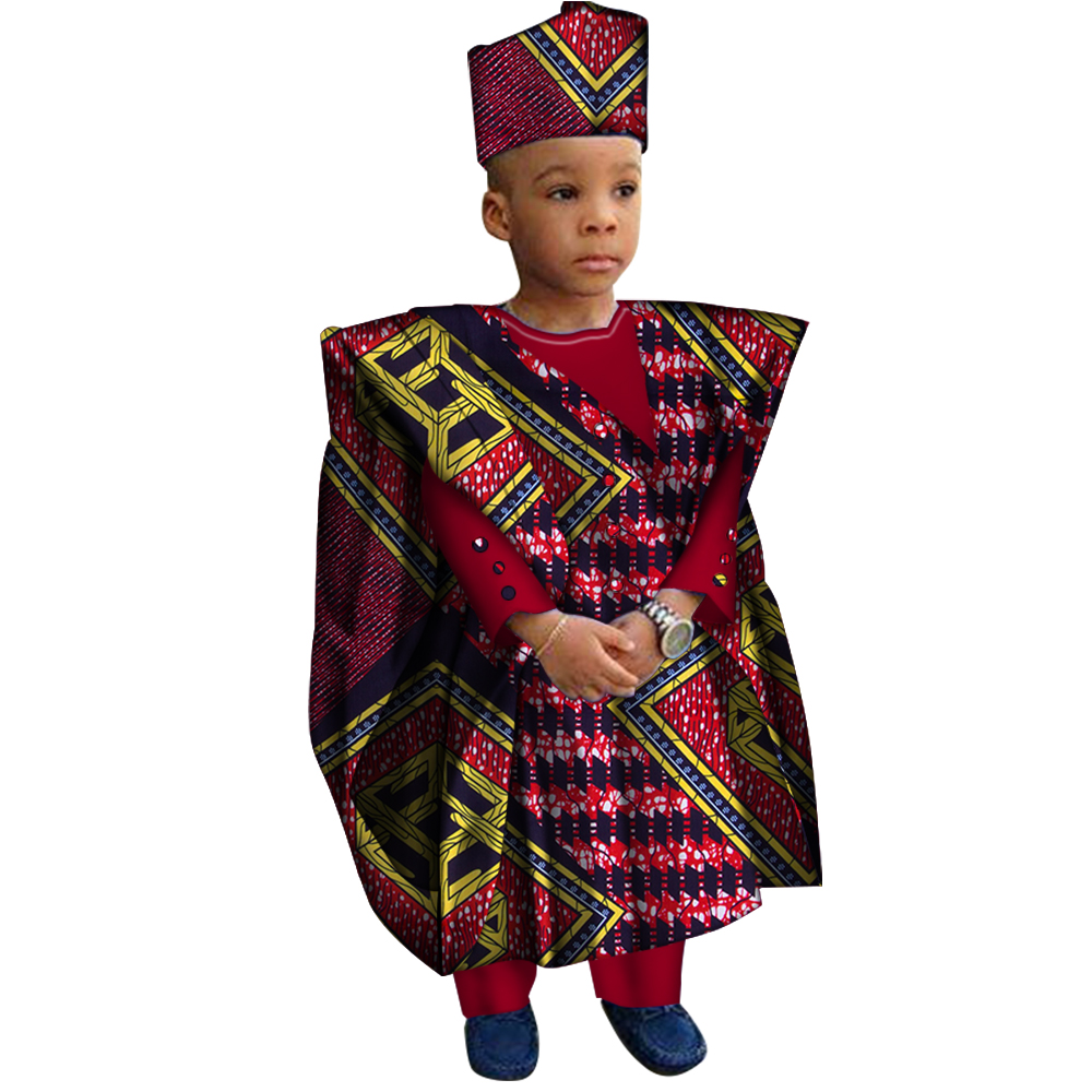 Ensemble de vêtements africains avec chapeau et pantalon pour garçons, vêtements College africains, robe Bazin Riche Dashiki, WYT200