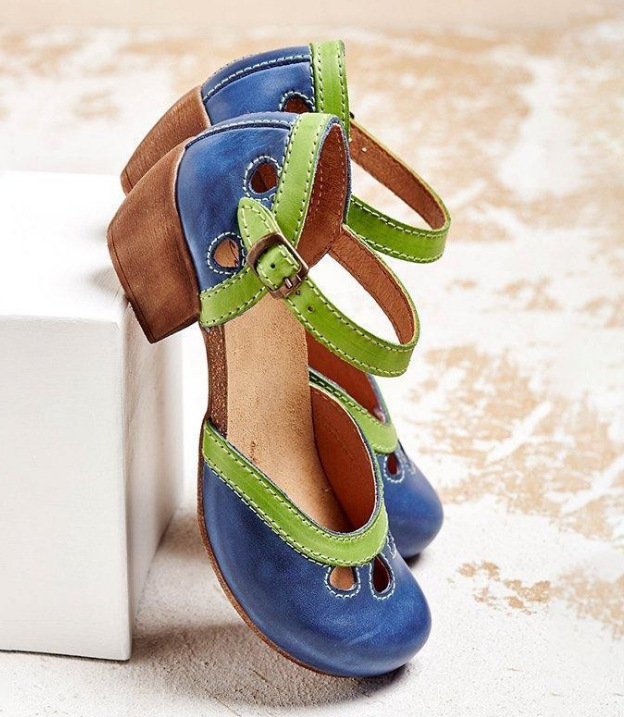 Sandales décontractées à talons mi-hauts rétro pour femmes,bretelles élégantes,été,Grande taille 43