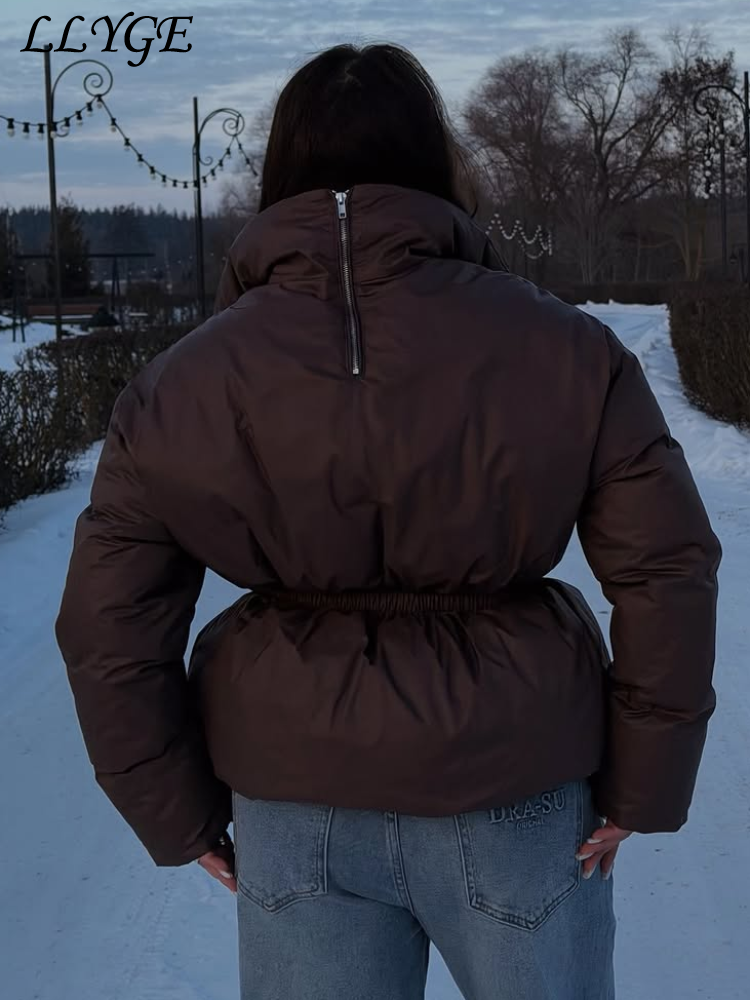 Manteau en coton rembourré à col montant et fermeture éclair, manches longues, taille cintrée, pour femme, style décontracté, automne-hiver 2026, nouvelle veste doudoune pour femme