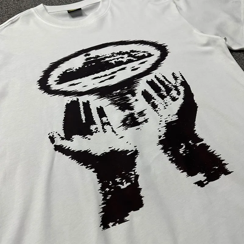 T-shirt imprimé en coton pour homme, vêtements de mode urbaine, style avant-gardiste, design rétro surdimensionné. Convient aux hommes et aux femmes.
