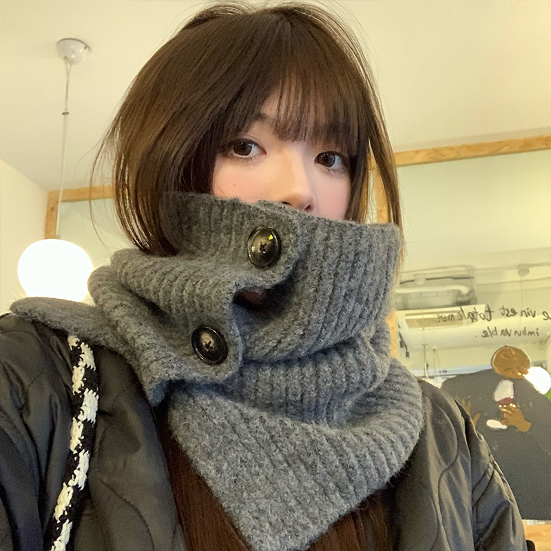 Tricot laine col écharpe femmes dame couleur unie boutons col haut couvre châle coréen fille en plein air coupe-vent chaud écharpe Snood