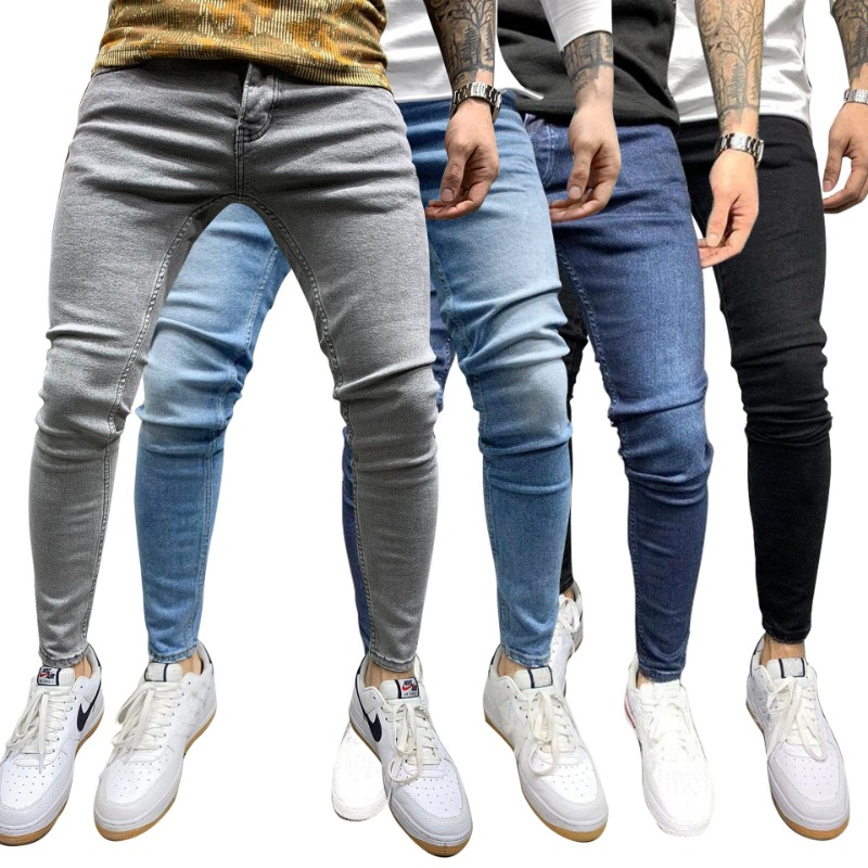 Haute qualité Stretch élastique jean moulant hommes européen américain classique solide lavé Denim pantalon décontracté pantalons Hombre Joggers