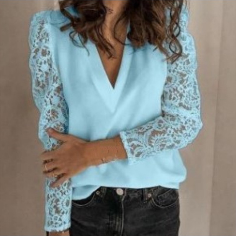 Vêtements pour femmes nouveau Style Patchwork dentelle à manches longues coupe ajustée chemise à bascule pour femmes Blouses